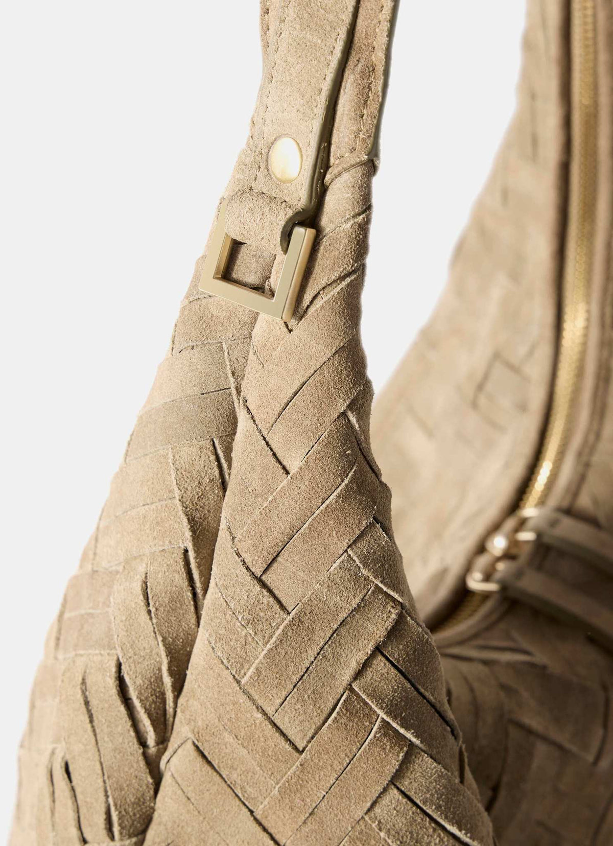 May Neutral Woven Suede Shoulder Bag
