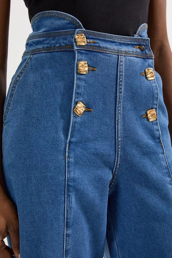 Denim Button Front Culottes Trousers