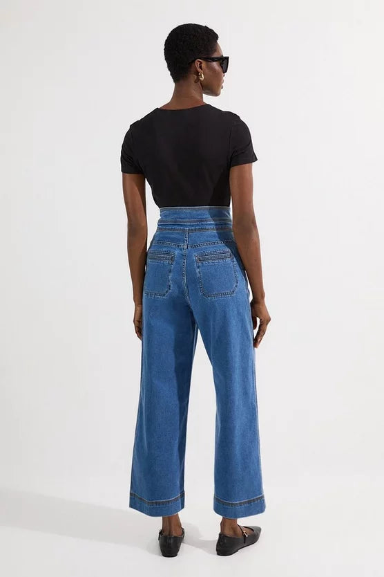 Denim Button Front Culottes Trousers