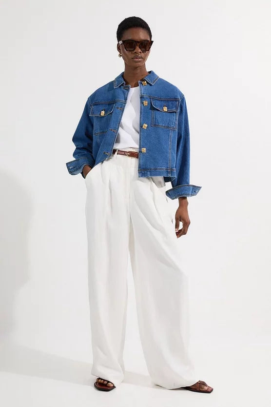 Denim Button Front Tailored Jacket