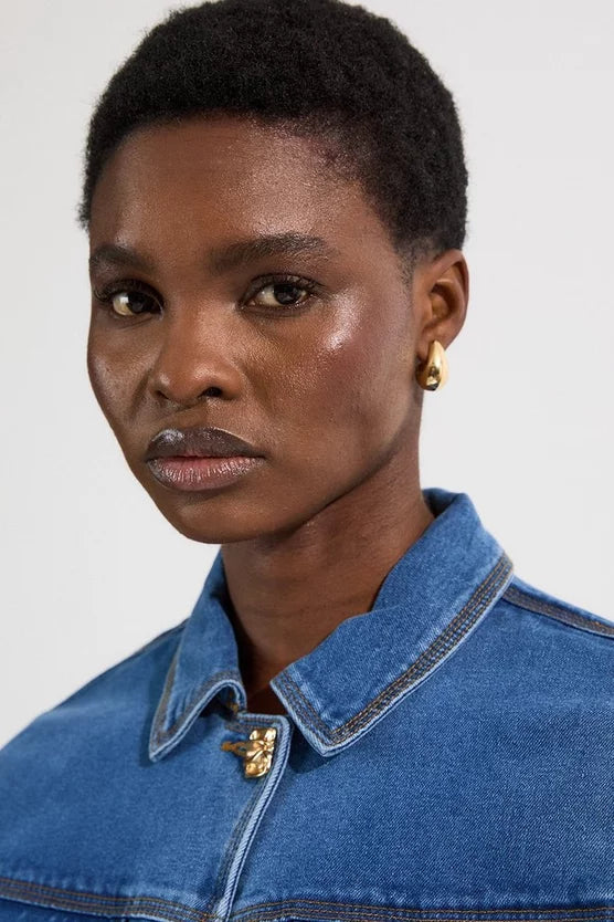 Denim Button Front Tailored Jacket