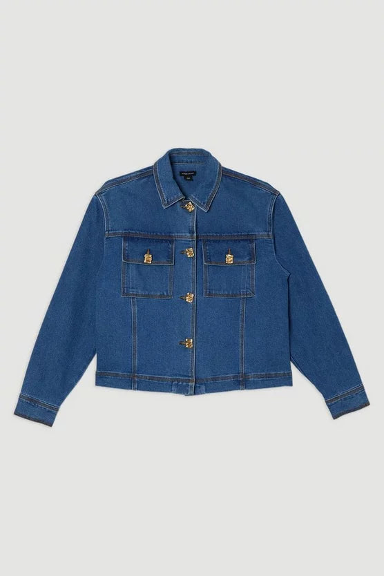Denim Button Front Tailored Jacket