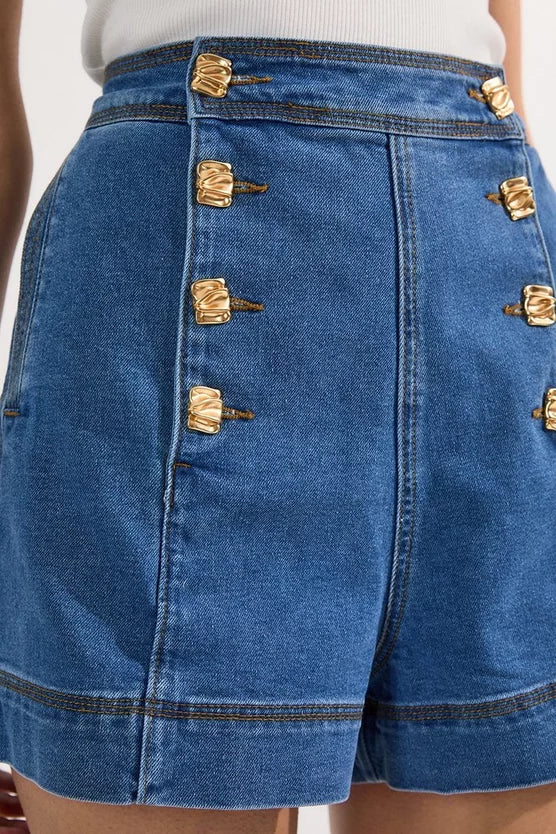 Denim Button Front Tailored Shorts