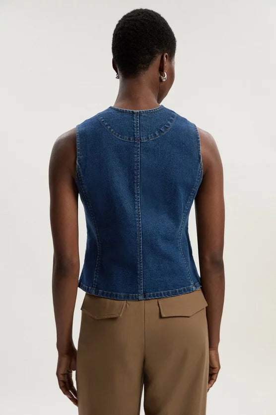 Denim High Neck Waistcoat