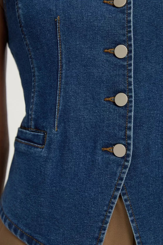 Denim High Neck Waistcoat