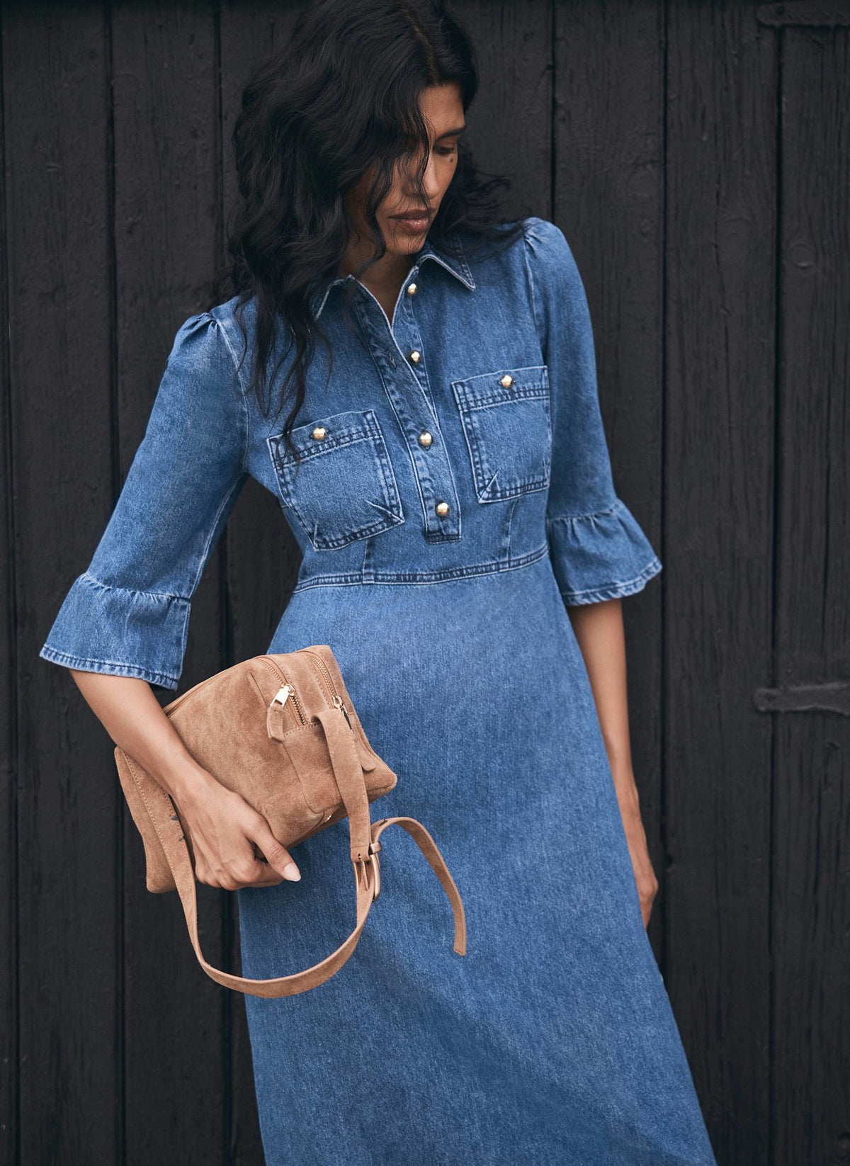 Indigo Denim Midi Shirt Dress