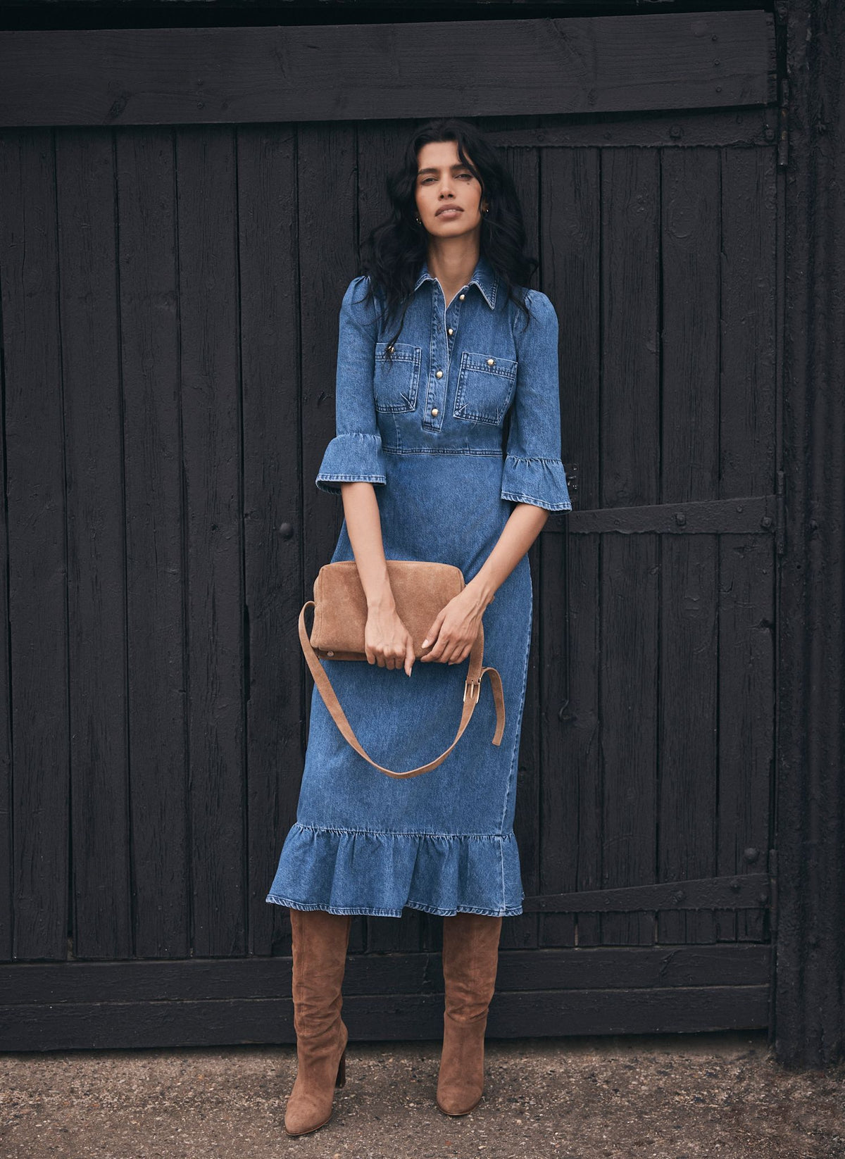 Indigo Denim Midi Shirt Dress