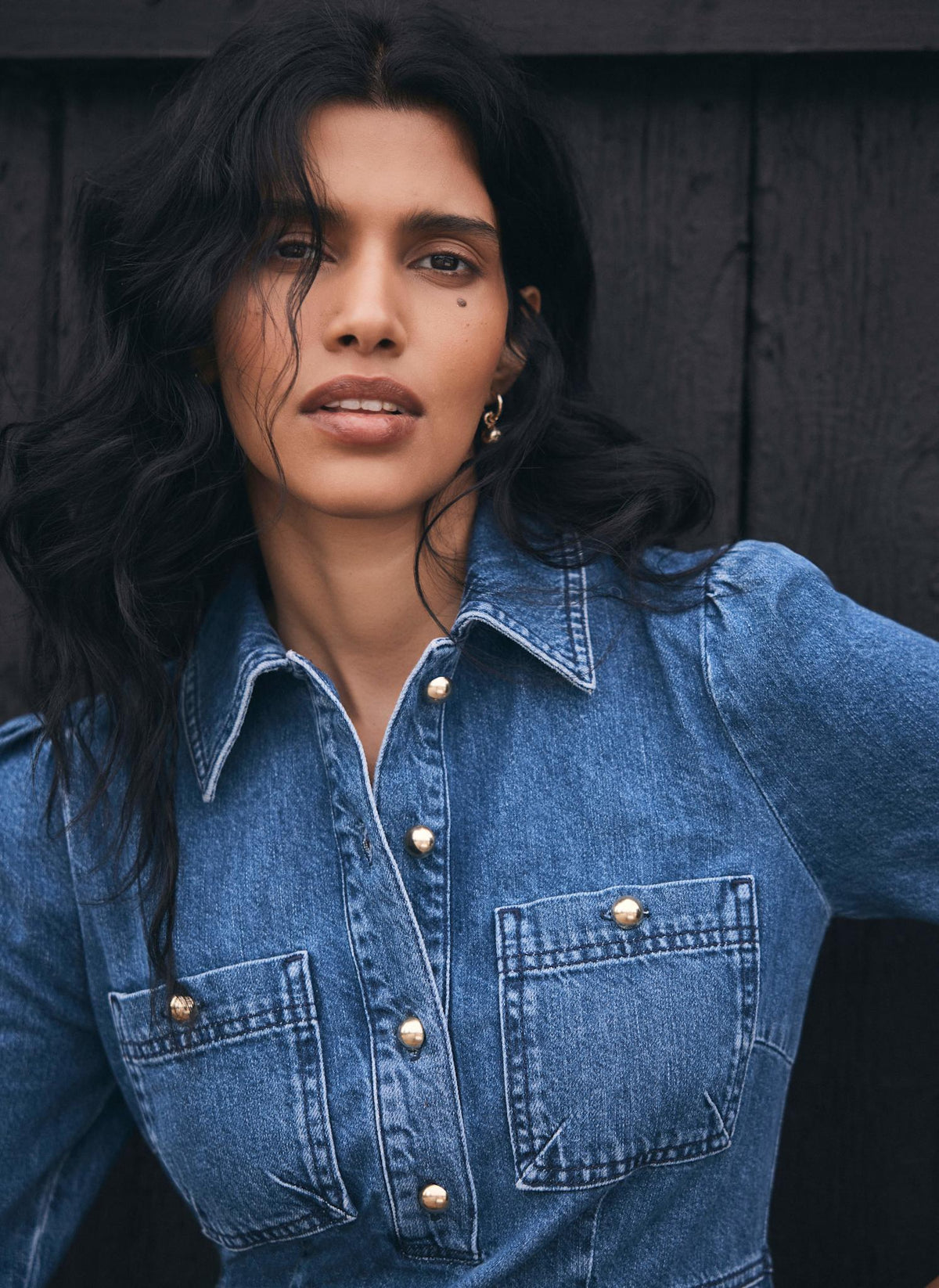 Indigo Denim Midi Shirt Dress