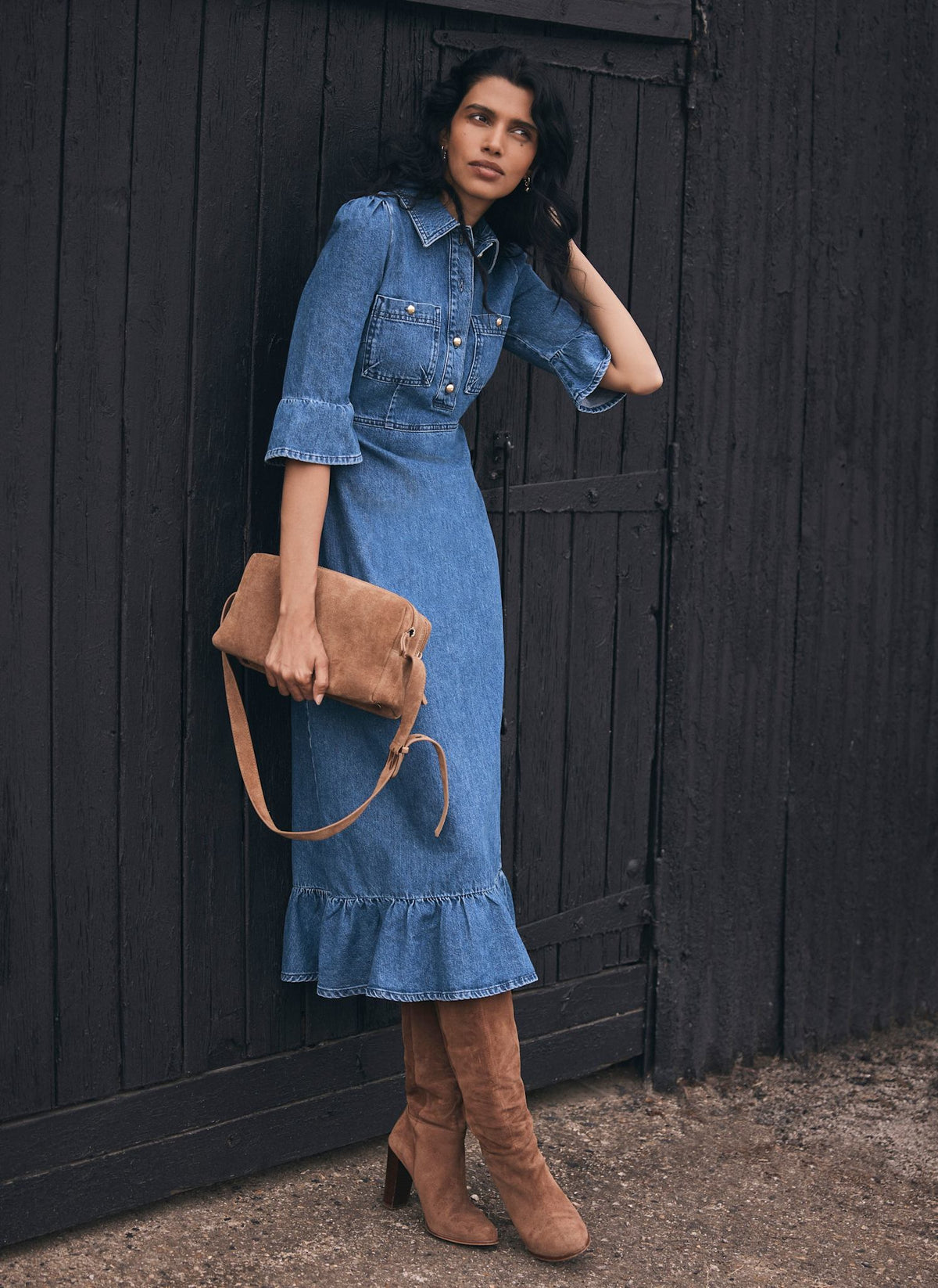 Indigo Denim Midi Shirt Dress