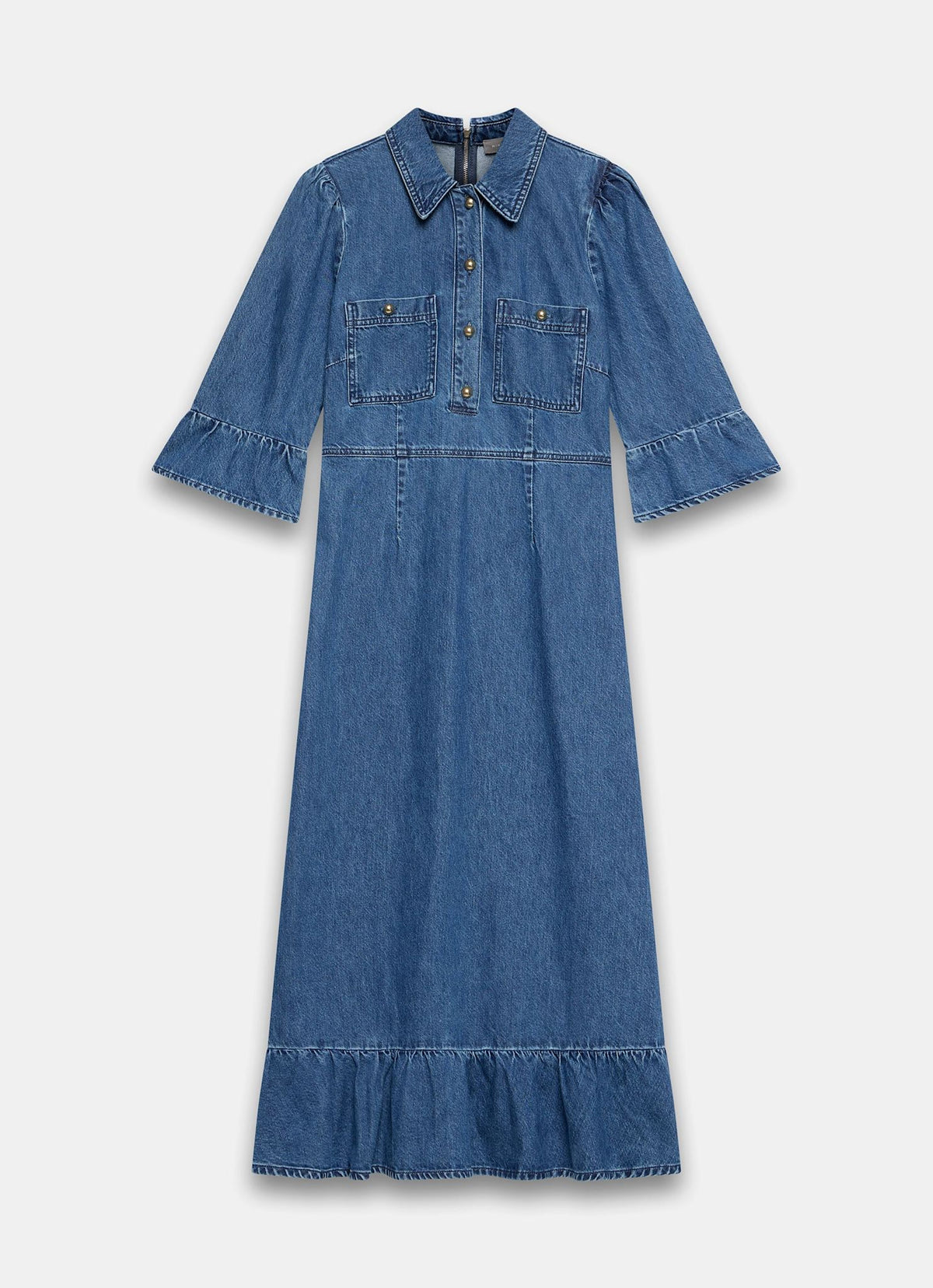 Indigo Denim Midi Shirt Dress