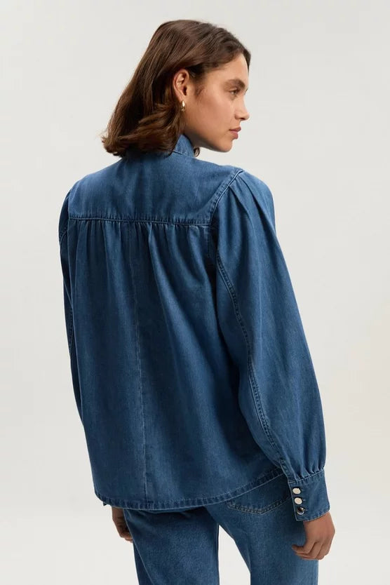 Denim Pussybow Blouse