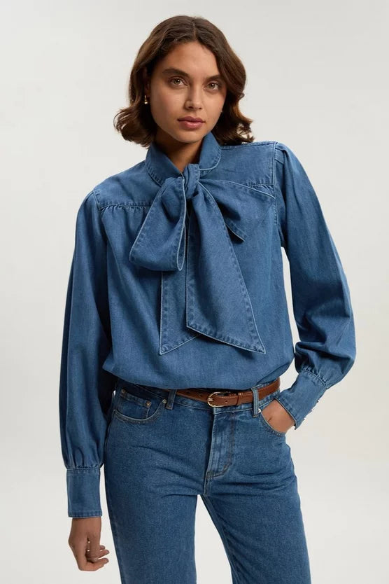 Denim Pussybow Blouse