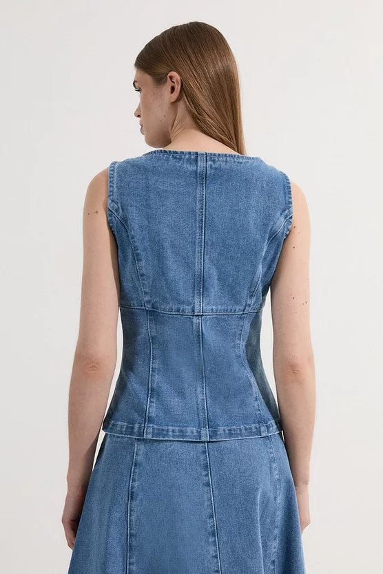 Denim Soft Wash Sleeveless Square Neck Top