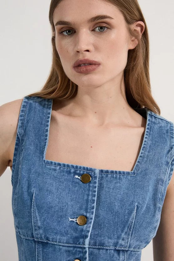 Denim Soft Wash Sleeveless Square Neck Top