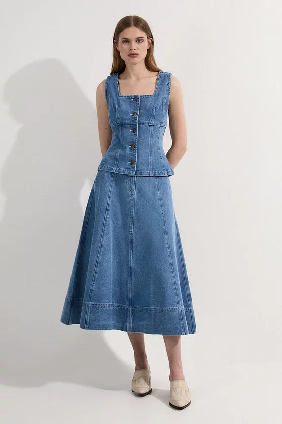 Denim Soft Wash Sleeveless Square Neck Top