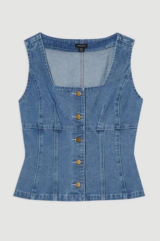 Denim Soft Wash Sleeveless Square Neck Top