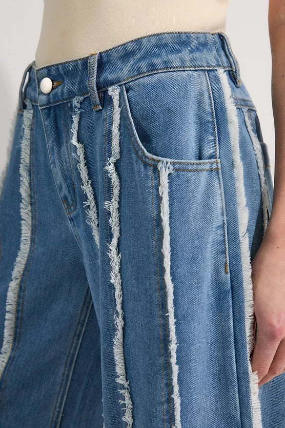 Denim Tassel Detail Wide Leg Jeans