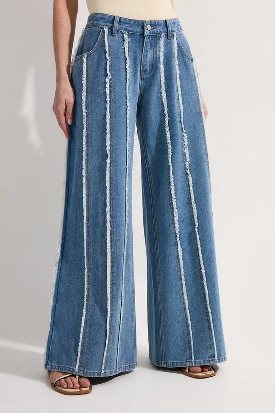 Denim Tassel Detail Wide Leg Jeans