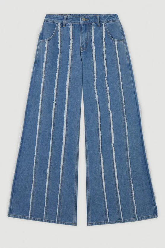 Denim Tassel Detail Wide Leg Jeans