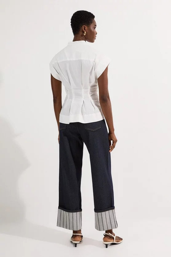 Stripe Denim Turn Up Straight Leg Jean