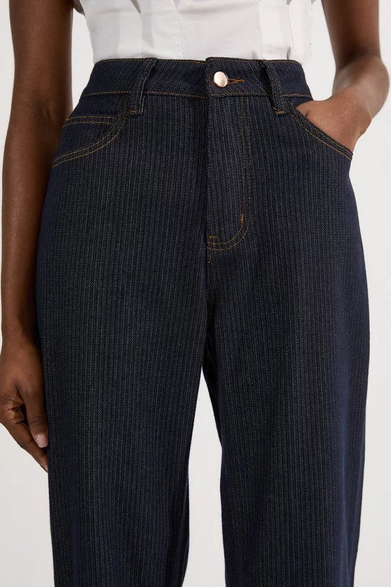Stripe Denim Turn Up Straight Leg Jean