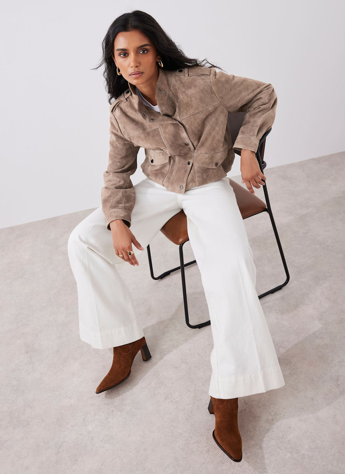 Neutral Suede Bomber Jacket