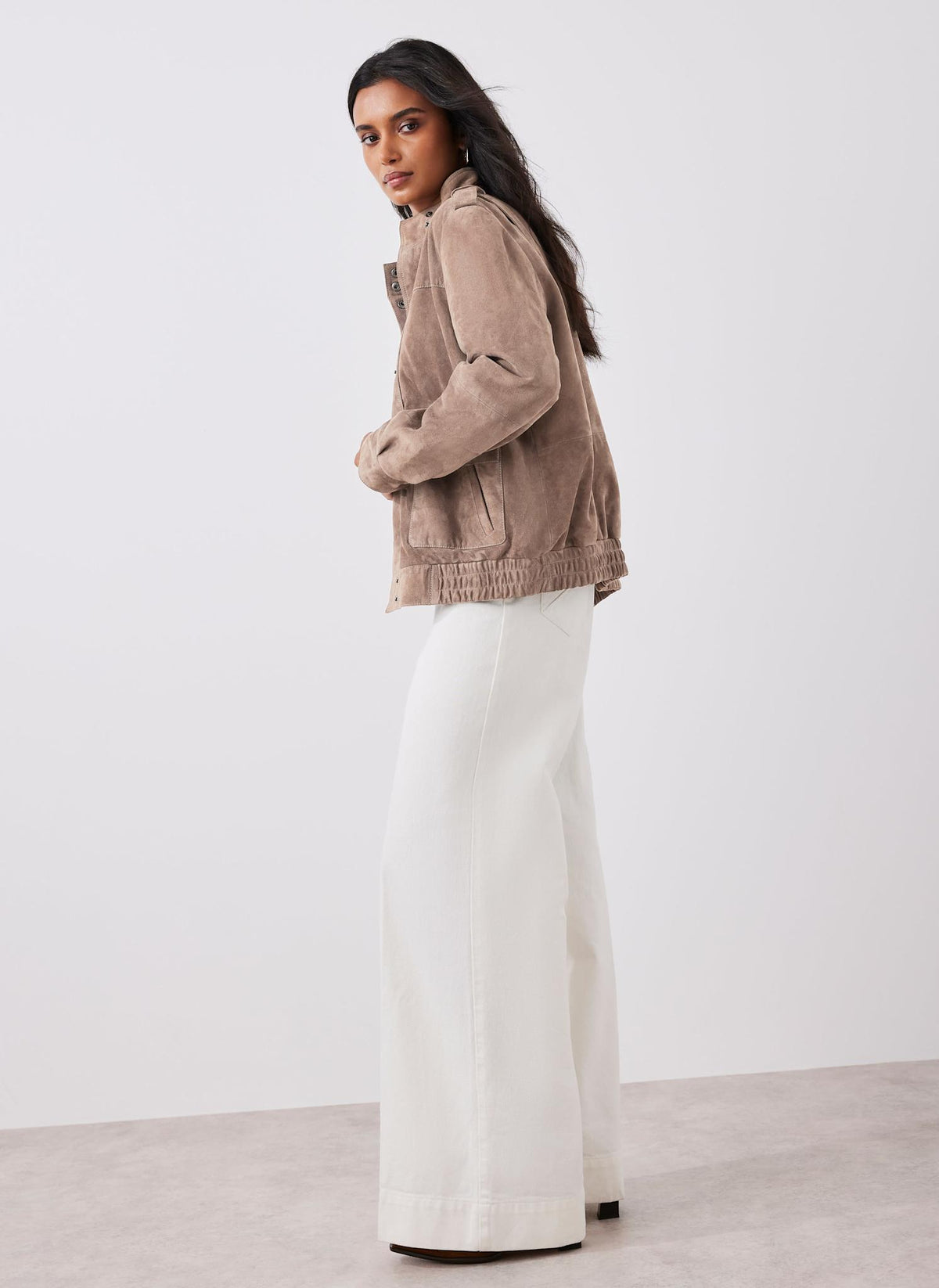 Neutral Suede Bomber Jacket