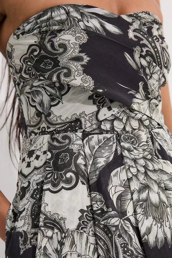 Tile Silk Cotton Bustier Woven Prom Dress