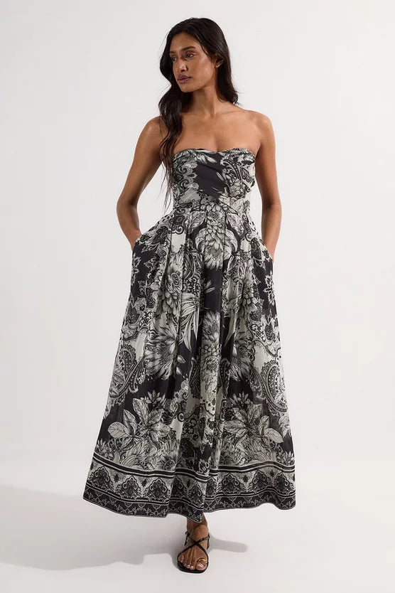 Tile Silk Cotton Bustier Woven Prom Dress