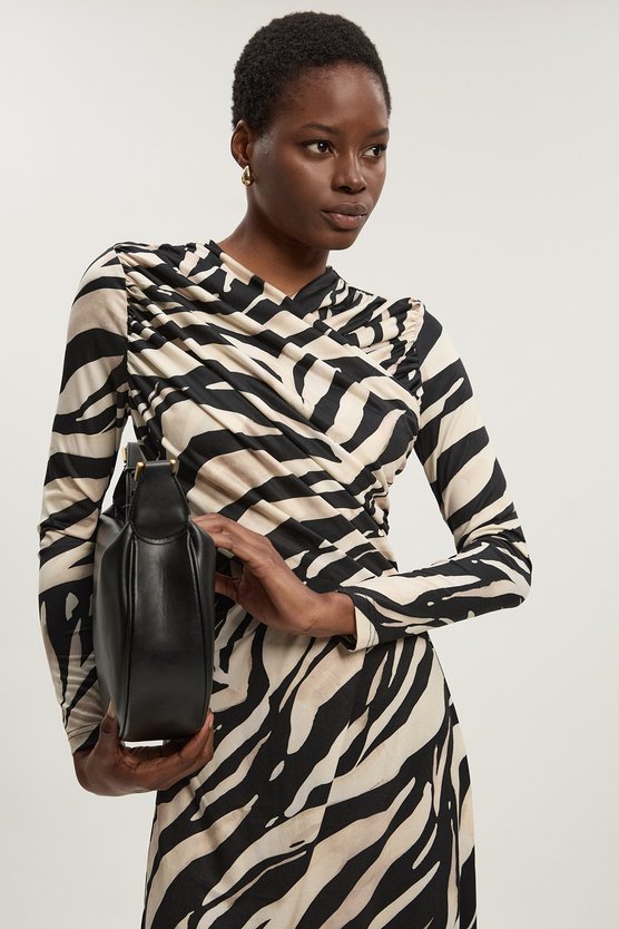 Zebra Print Crepe Twist Detail Maxi Dress