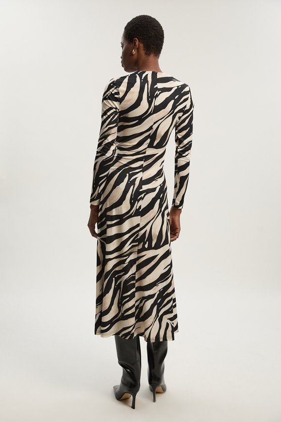 Zebra Print Crepe Twist Detail Maxi Dress