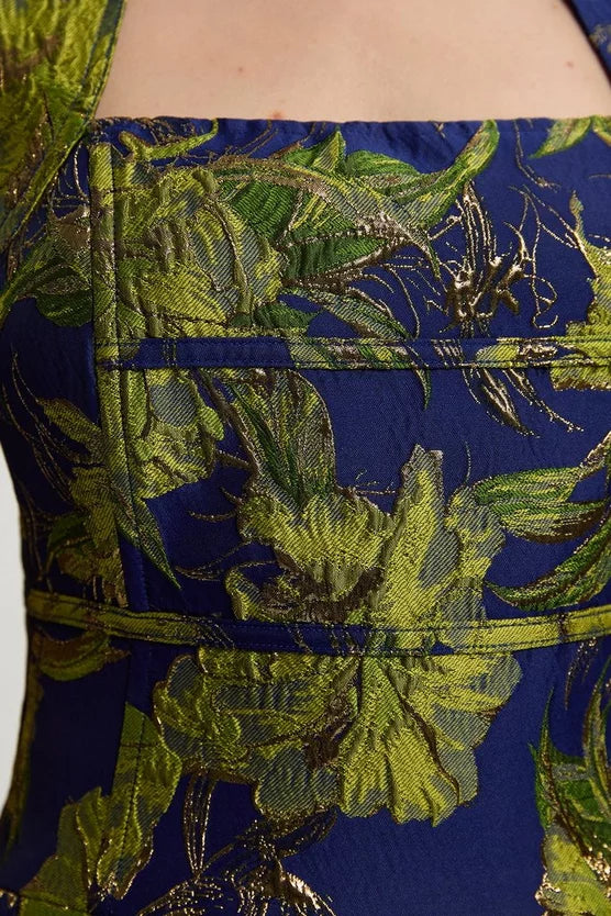 Floral Jacquard Tailored Puff Mini Dress