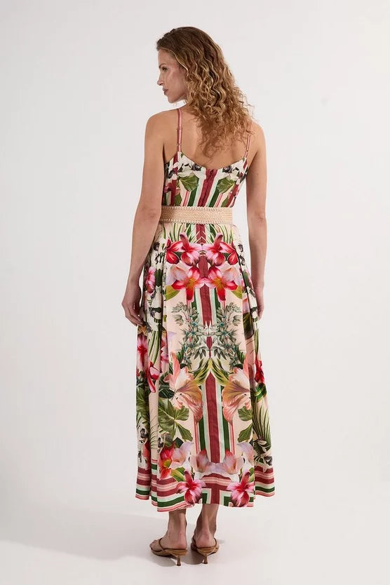 Mirrored Viscose Linen Floral Print Woven Maxi Dress