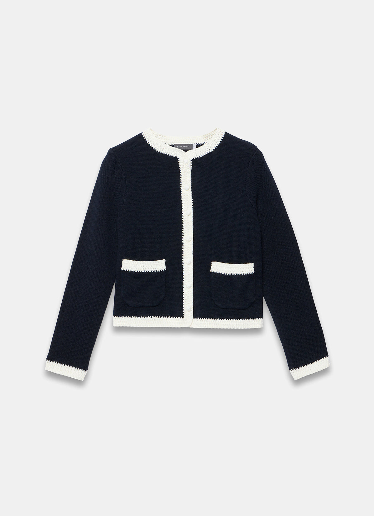 Navy Crochet Cotton Blend Jacket