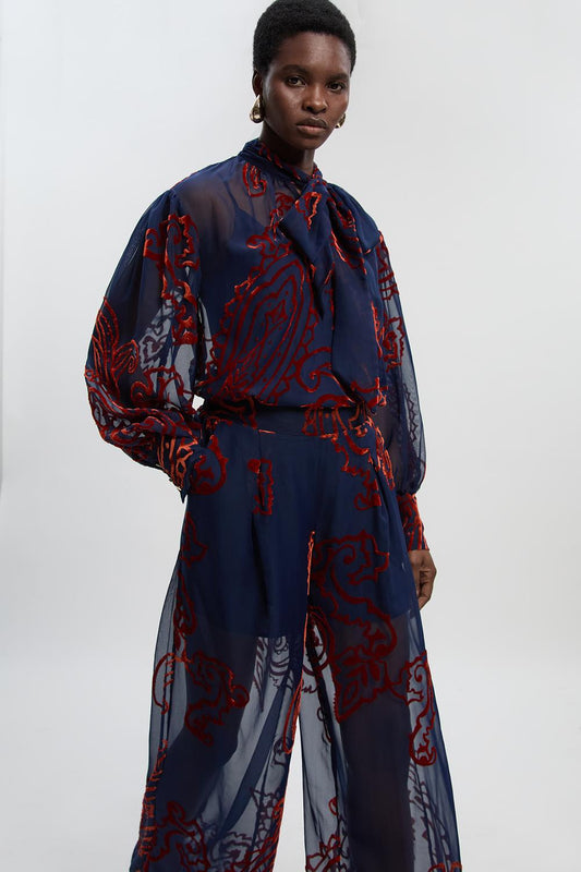 Paisley Devore Woven Pussy Bow Blouse