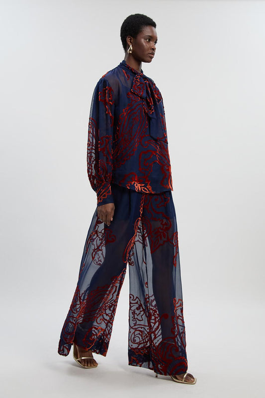 Paisley Devore Woven Wide Leg Trouser