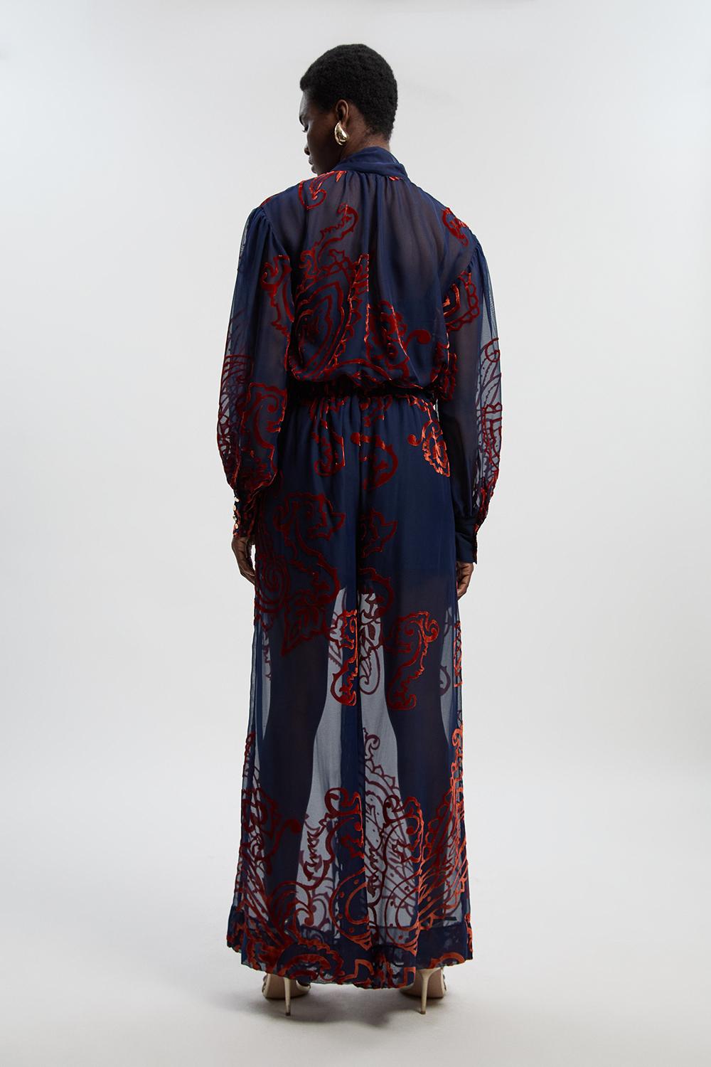 Paisley Devore Woven Wide Leg Trouser