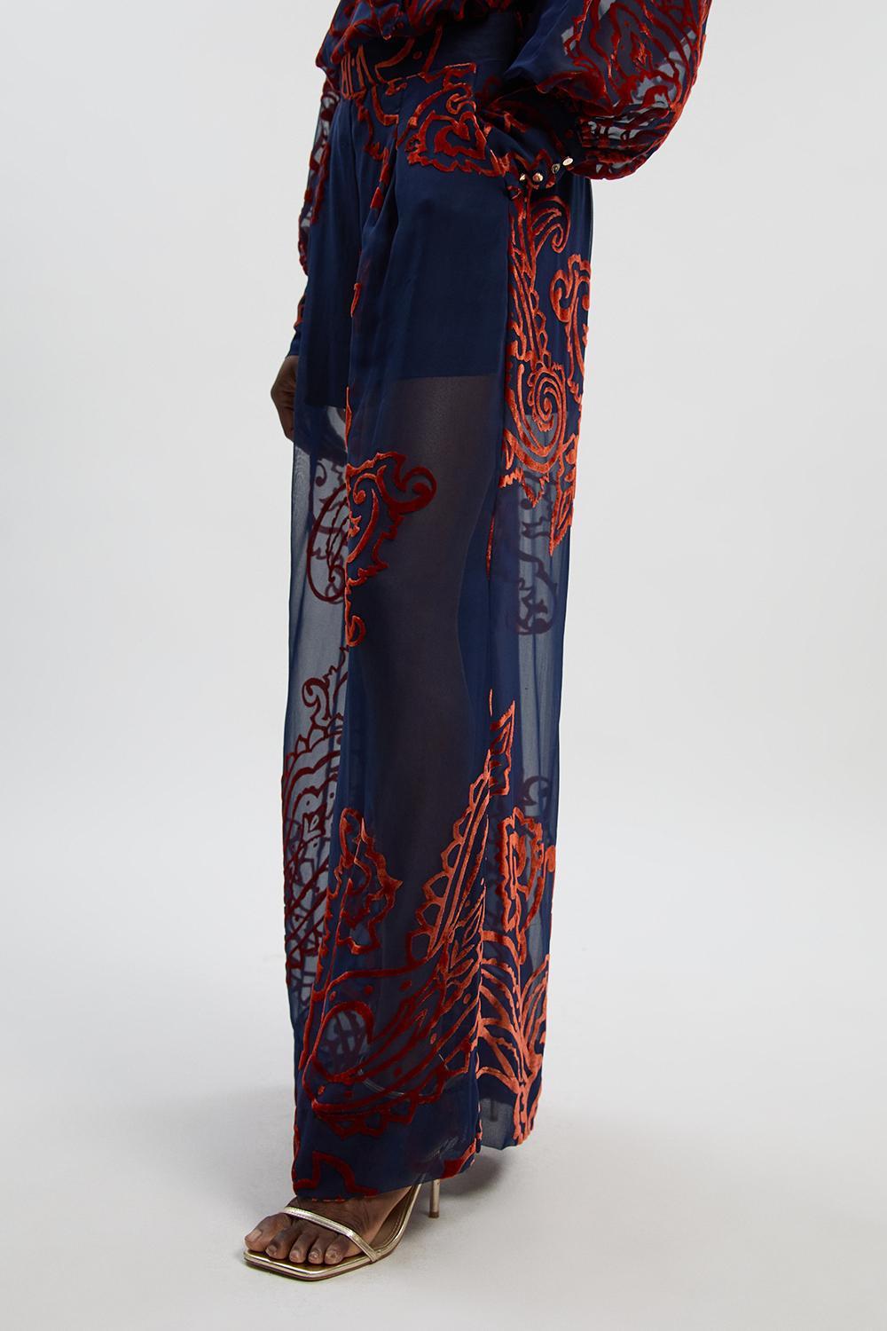 Paisley Devore Woven Wide Leg Trouser