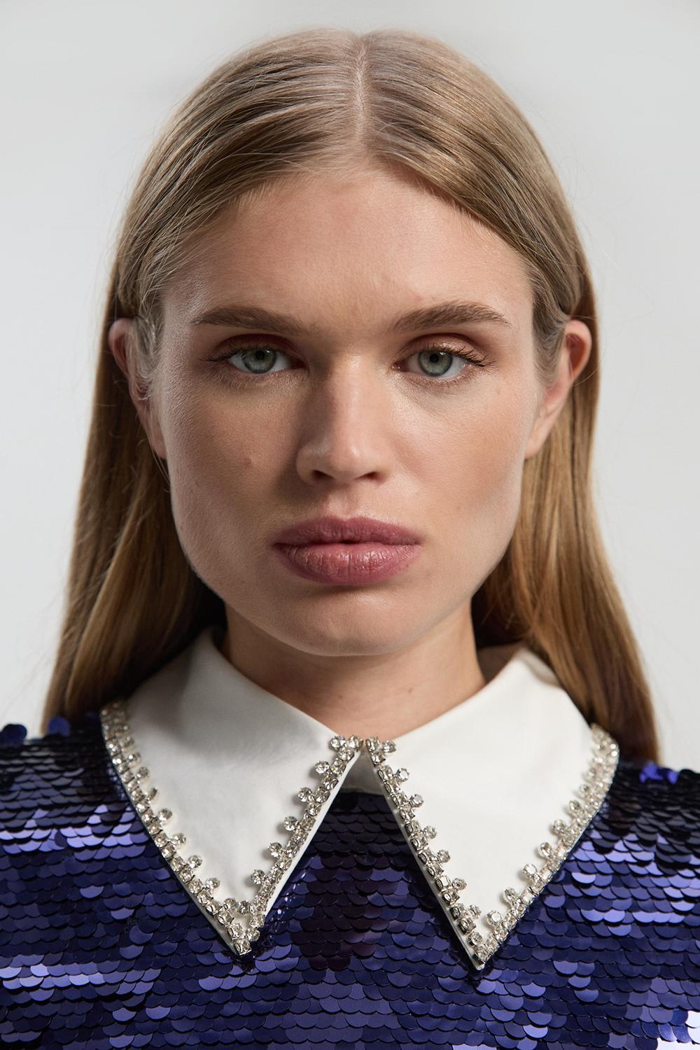 Sequin Woven Long Sleeve Woven Cropped Top