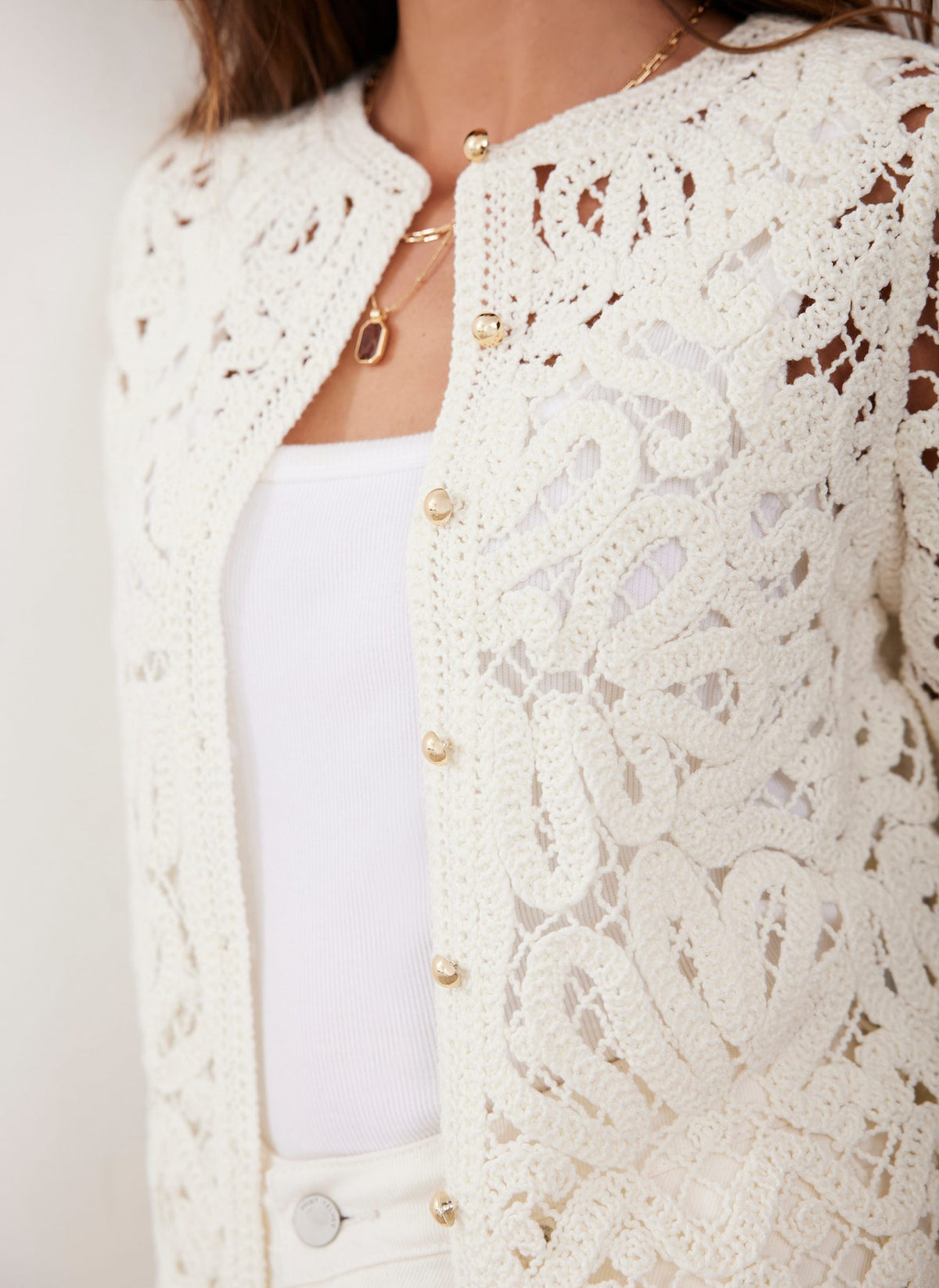 Cream Crochet Knit Jacket