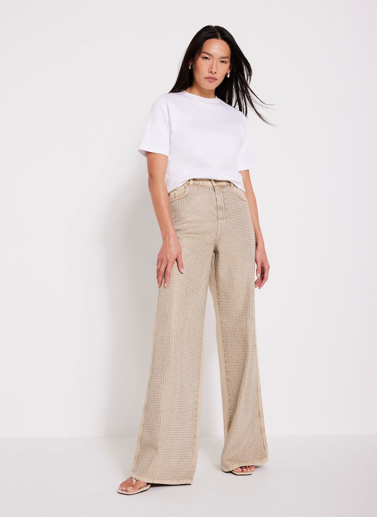 Neutral Diamante Wide Leg Jeans