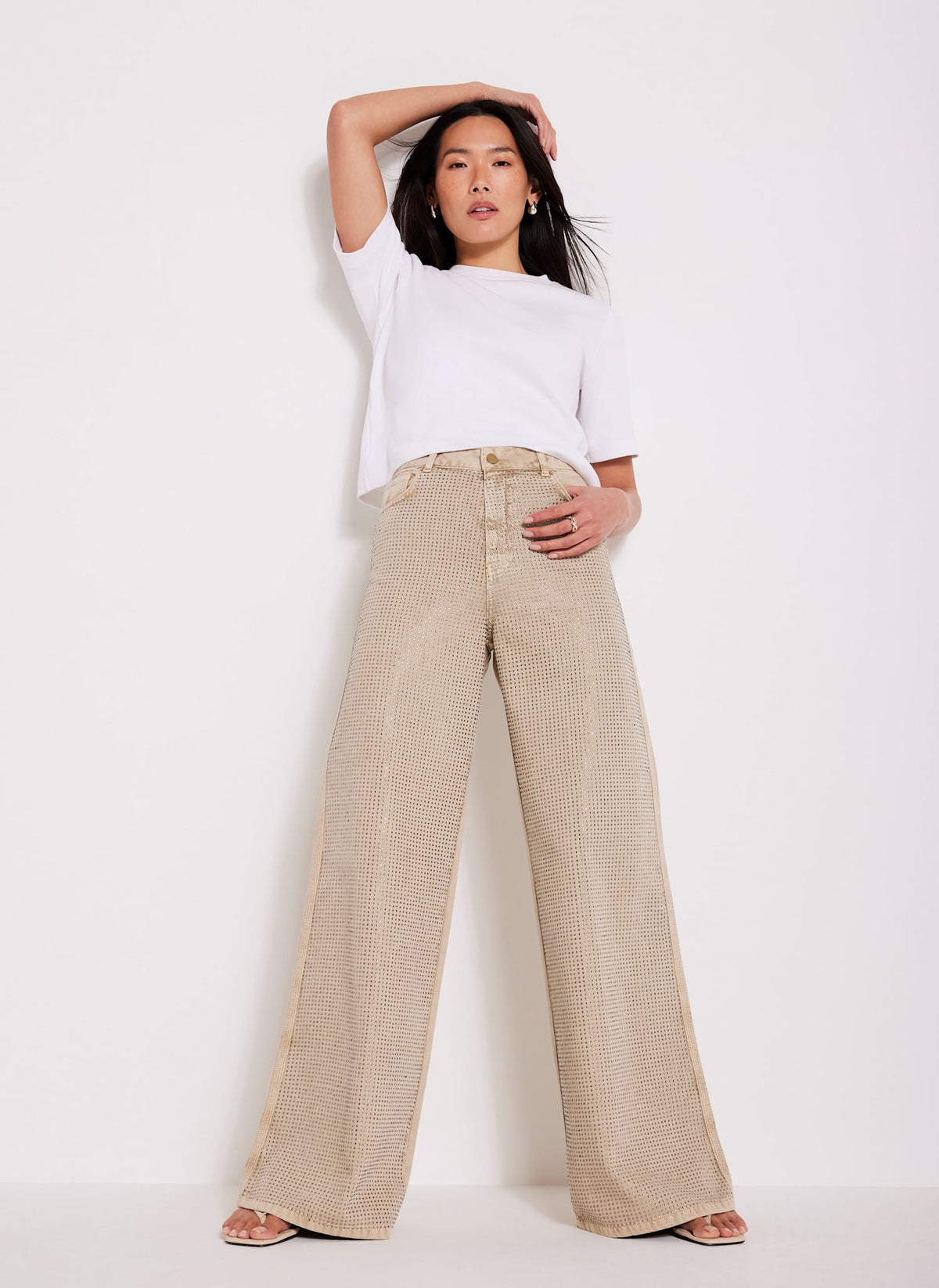 Neutral Diamante Wide Leg Jeans