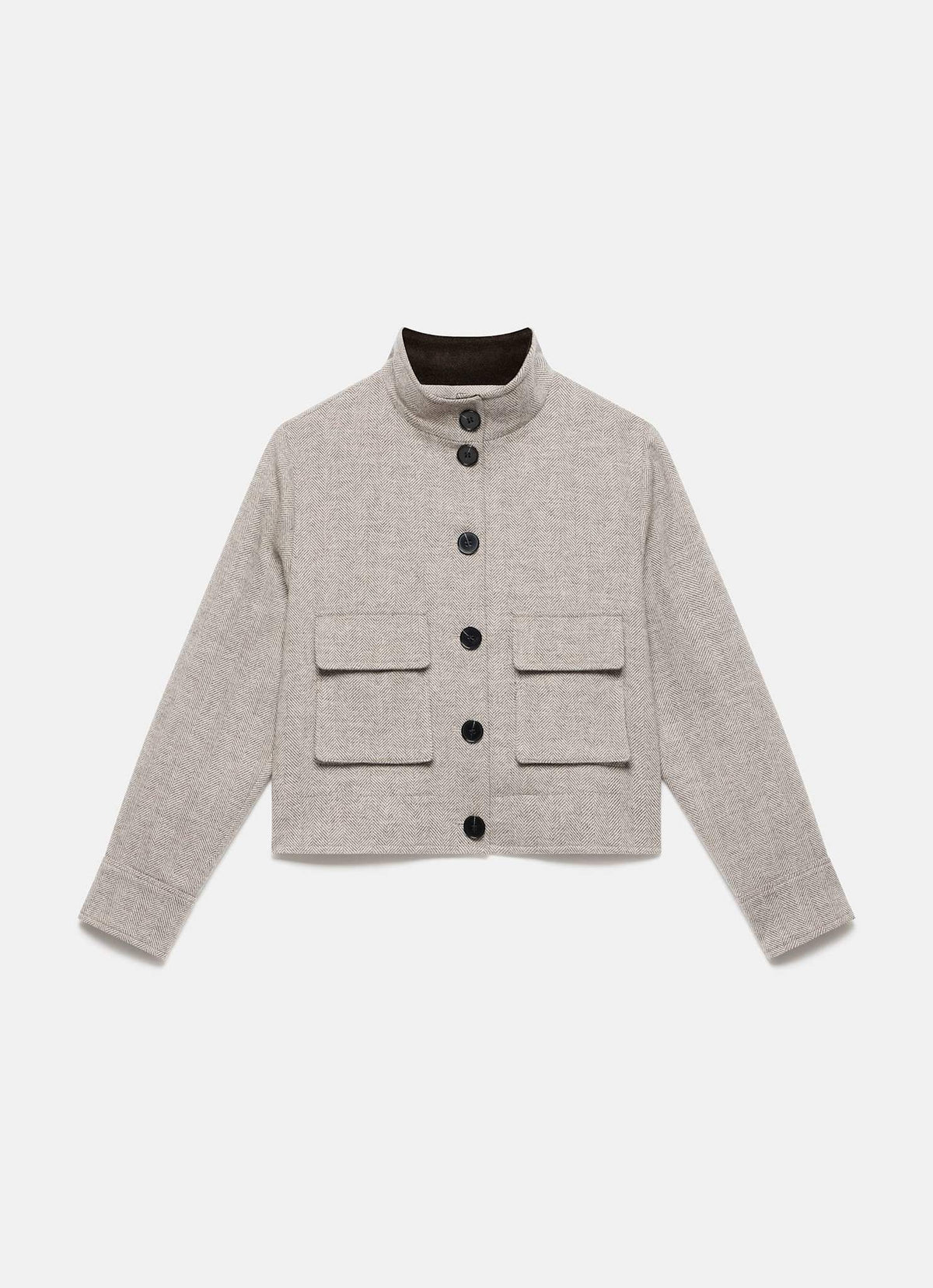 Neutral Wool Blend Herringbone Jacket
