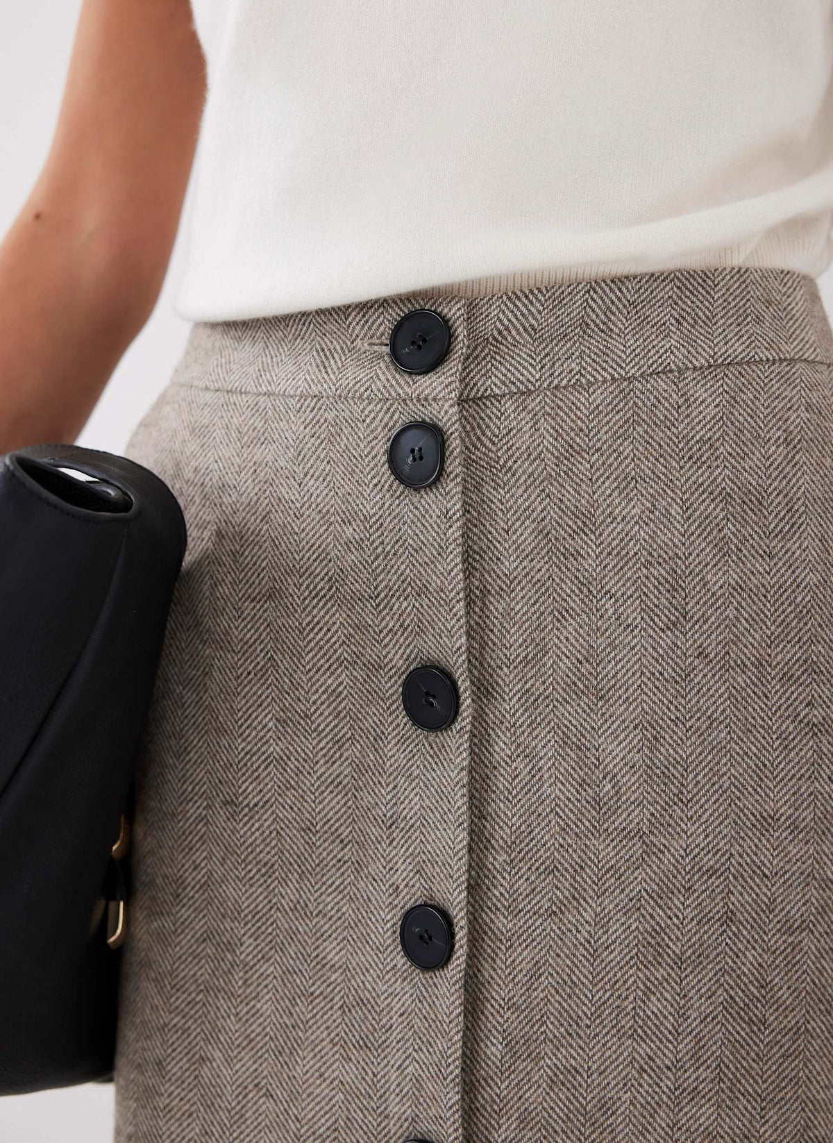 Neutral Herringbone Midi Skirt
