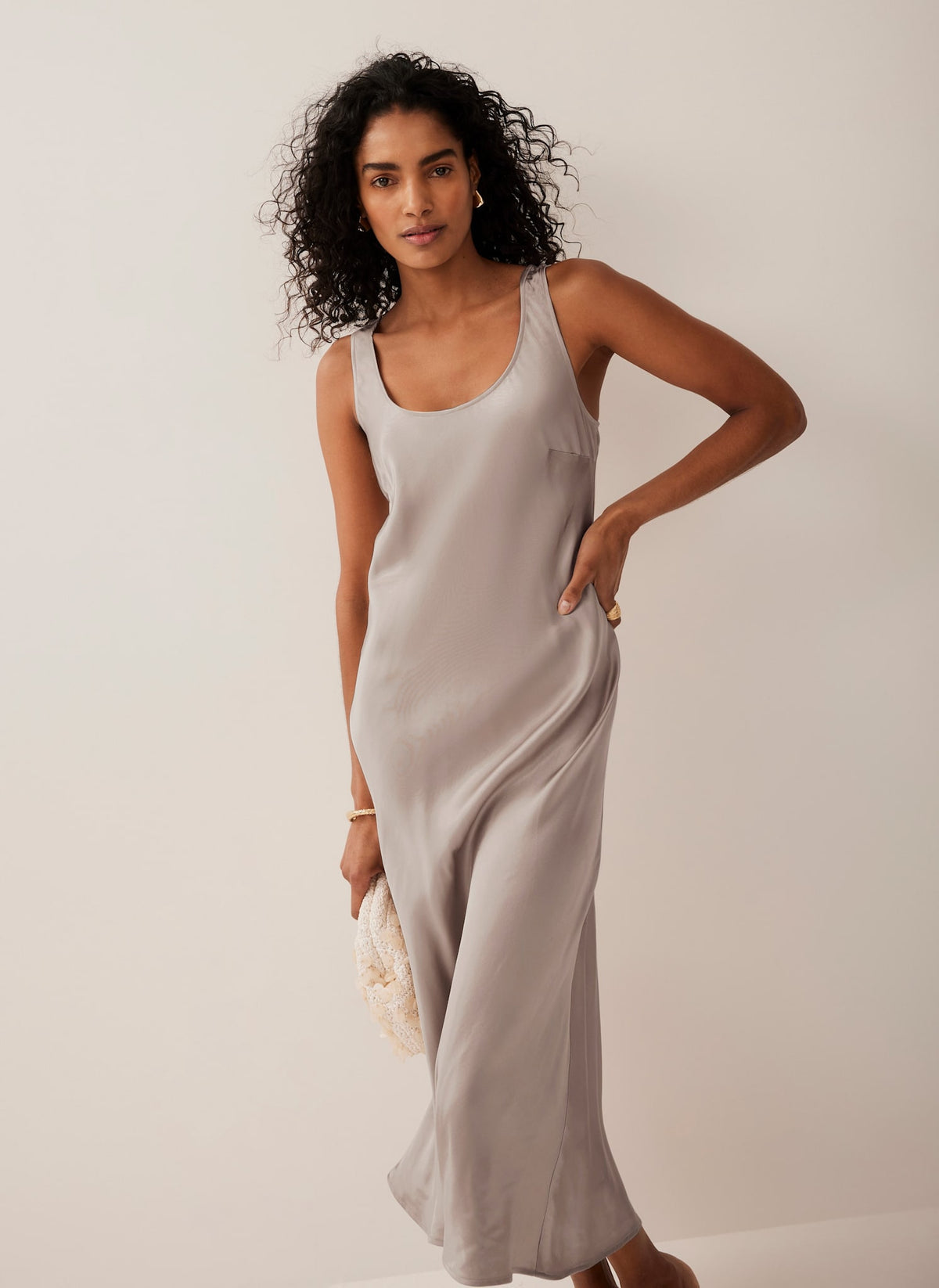 Neutral Satin Slip Dress