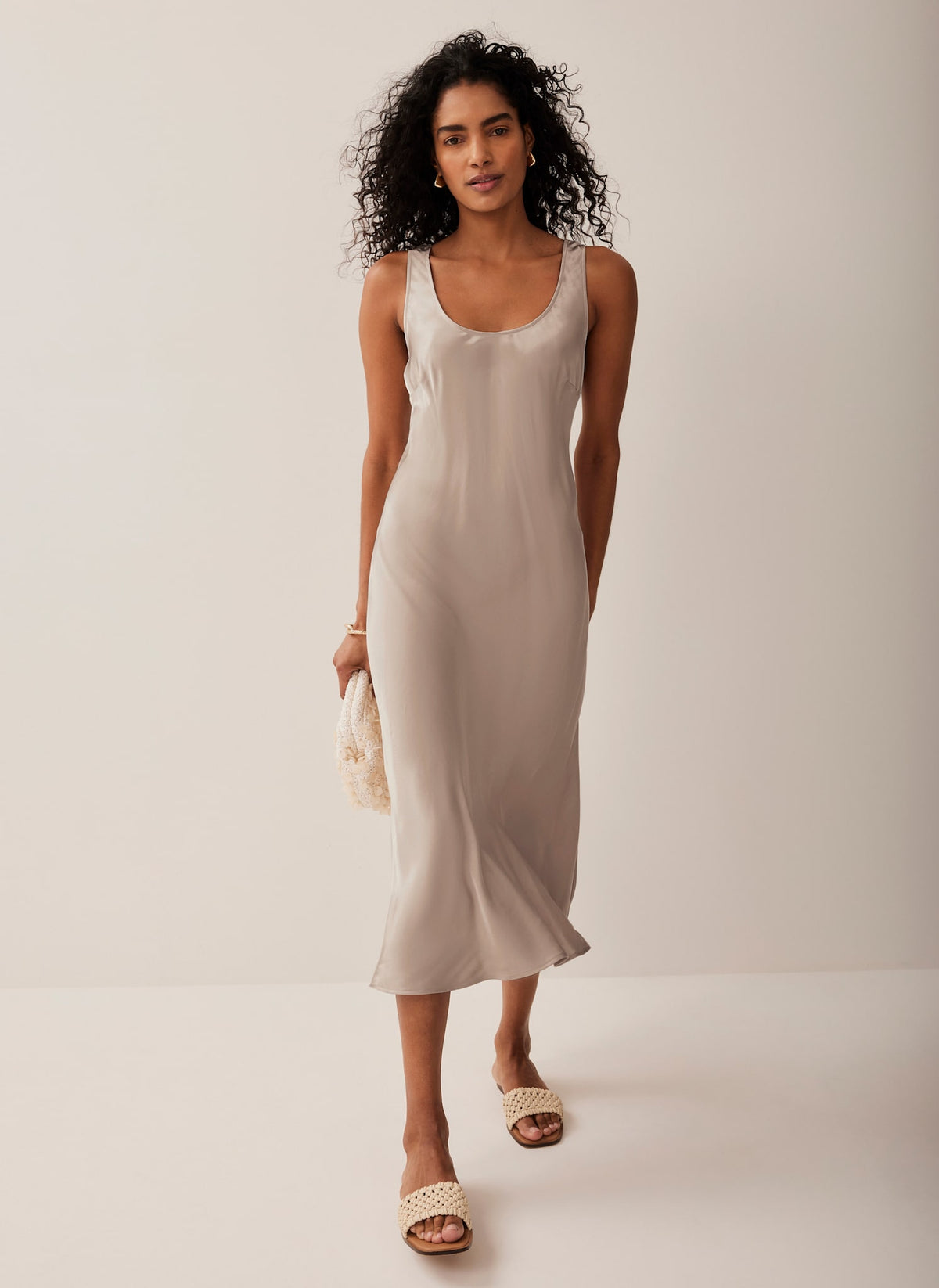 Neutral Satin Slip Dress