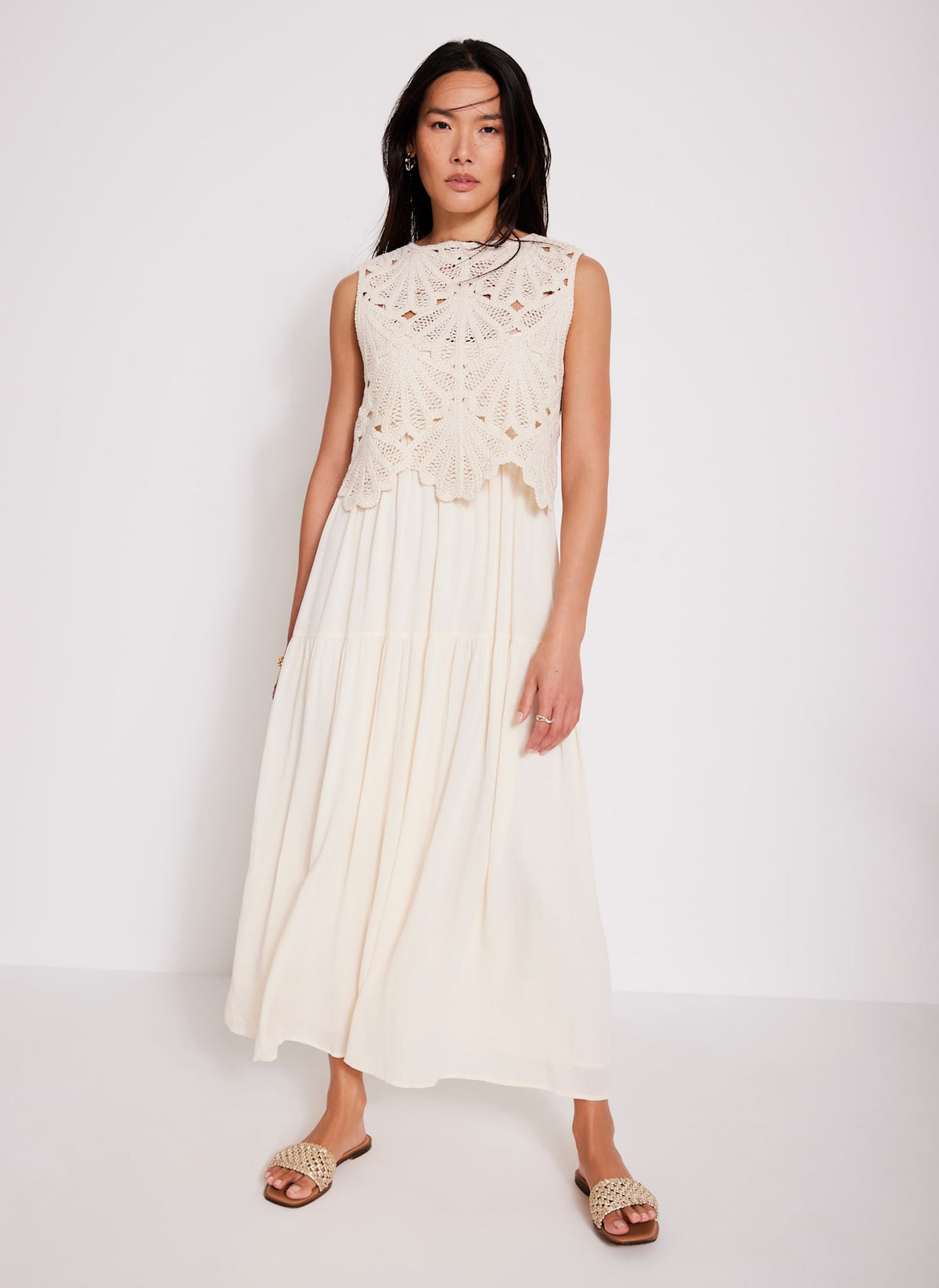Neutral Crochet Midi Dress