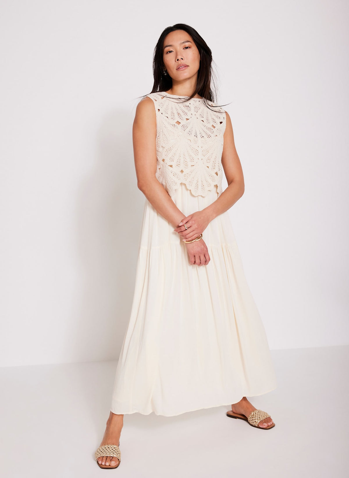 Neutral Crochet Midi Dress