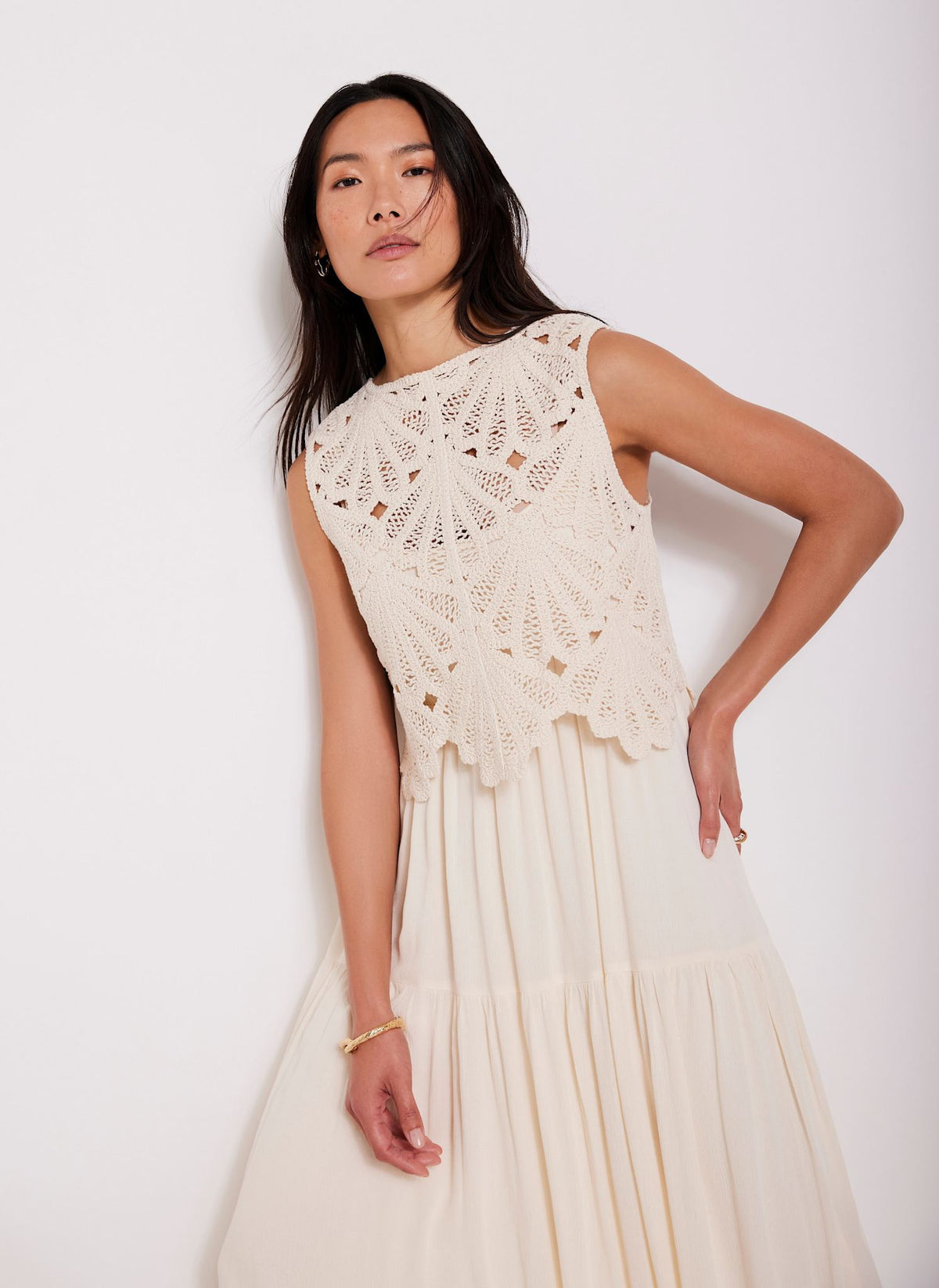 Neutral Crochet Midi Dress
