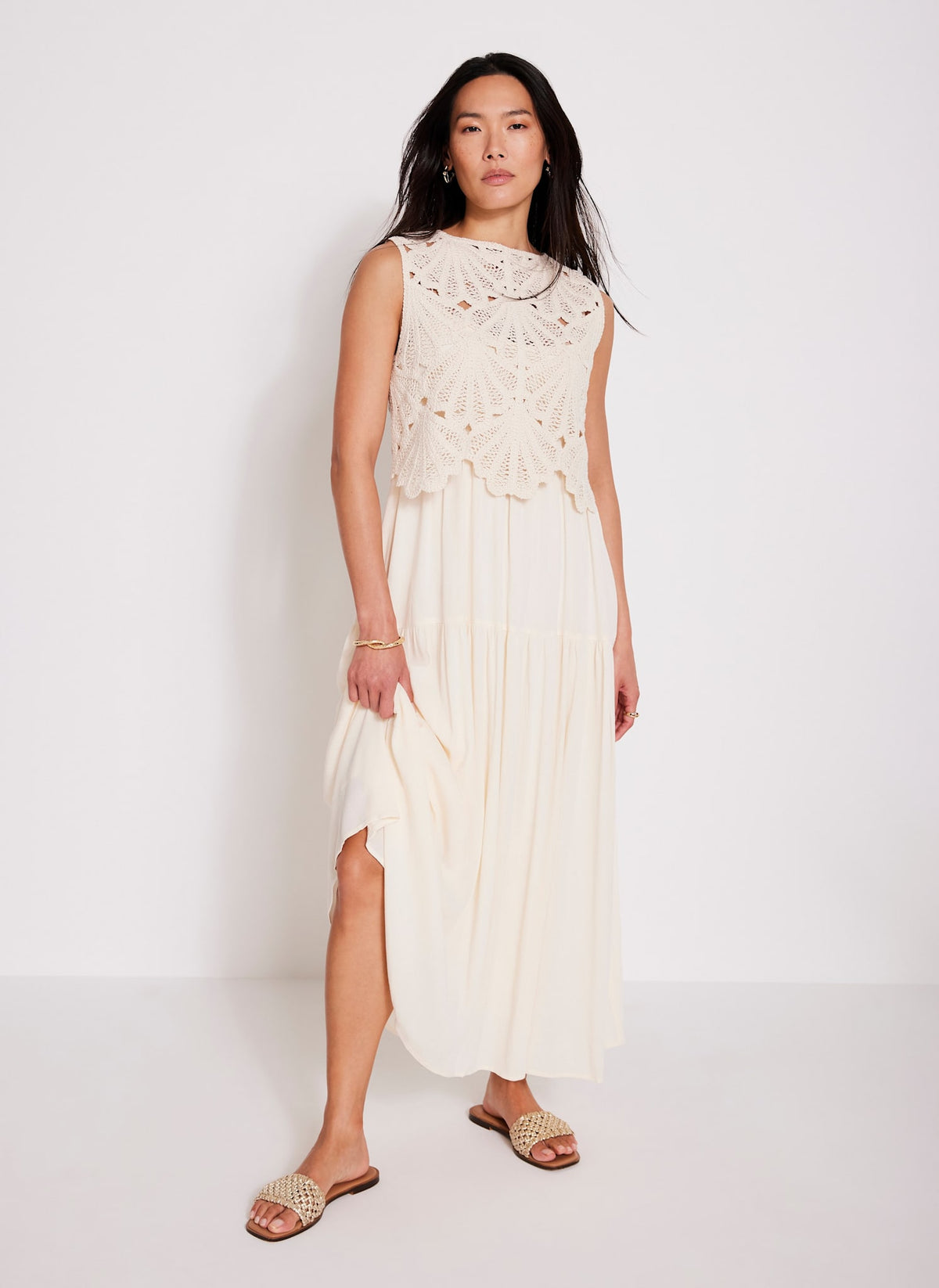 Neutral Crochet Midi Dress